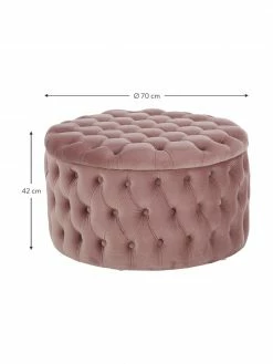 Westwing Collection Pouf coffre XL velours rose Chiara, Ø 70 x haut. 42 cm -furniture Soldes Pouf coffre XL velours rose Chiara 3