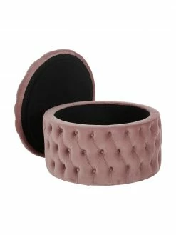 Westwing Collection Pouf coffre XL velours rose Chiara, Ø 70 x haut. 42 cm -furniture Soldes Pouf coffre XL velours rose Chiara 4