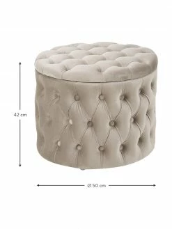 Westwing Collection Pouf coffre en velours beige Chiara, Ø 50 x haut. 42 cm -furniture Soldes Pouf coffre en velours beige Chiara 2