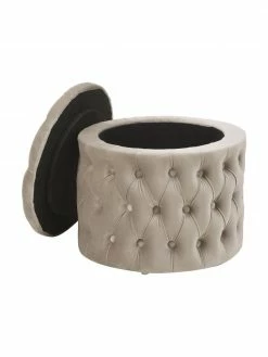 Westwing Collection Pouf coffre en velours beige Chiara, Ø 50 x haut. 42 cm -furniture Soldes Pouf coffre en velours beige Chiara 3