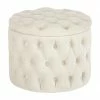 Westwing Collection Pouf coffre en velours blanc crème Chiara, Ø 50 x haut. 42 cm