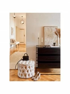 Westwing Collection Pouf coffre en velours blanc crème Chiara, Ø 50 x haut. 42 cm -furniture Soldes Pouf coffre en velours blanc creme Chiara 2