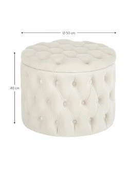Westwing Collection Pouf coffre en velours blanc crème Chiara, Ø 50 x haut. 42 cm -furniture Soldes Pouf coffre en velours blanc creme Chiara 3