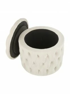 Westwing Collection Pouf coffre en velours blanc crème Chiara, Ø 50 x haut. 42 cm -furniture Soldes Pouf coffre en velours blanc creme Chiara 4