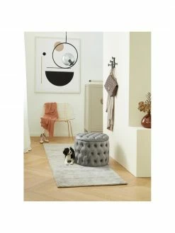 Westwing Collection Pouf coffre en velours gris Chiara, Ø 50 x haut. 42 cm -furniture Soldes Pouf coffre en velours gris Chiara 2