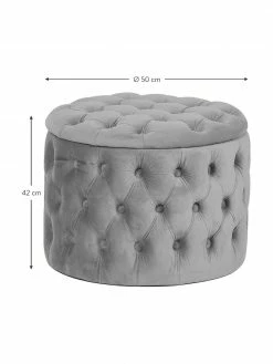 Westwing Collection Pouf coffre en velours gris Chiara, Ø 50 x haut. 42 cm -furniture Soldes Pouf coffre en velours gris Chiara 3