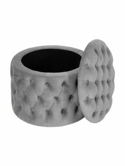 Westwing Collection Pouf coffre en velours gris Chiara, Ø 50 x haut. 42 cm -furniture Soldes Pouf coffre en velours gris Chiara 4