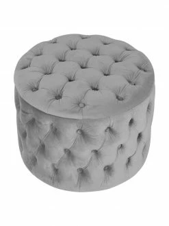Westwing Collection Pouf coffre en velours gris Chiara, Ø 50 x haut. 42 cm -furniture Soldes Pouf coffre en velours gris Chiara 5