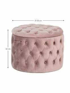 Westwing Collection Pouf coffre en velours rose Chiara, Ø 50 x haut. 42 cm -furniture Soldes Pouf coffre en velours rose Chiara 3