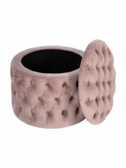 Westwing Collection Pouf coffre en velours rose Chiara, Ø 50 x haut. 42 cm -furniture Soldes Pouf coffre en velours rose Chiara 4