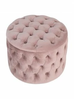 Westwing Collection Pouf coffre en velours rose Chiara, Ø 50 x haut. 42 cm -furniture Soldes Pouf coffre en velours rose Chiara 5