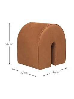 Pouf cuir nubuck couleur cognac Curved, larg. 36 x long. 42 cm -furniture Soldes Pouf cuir nubuck couleur cognac Curved 2