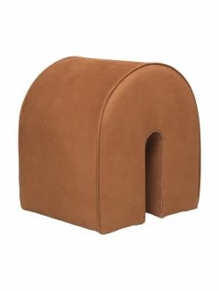 Pouf cuir nubuck couleur cognac Curved, larg. 36 x long. 42 cm