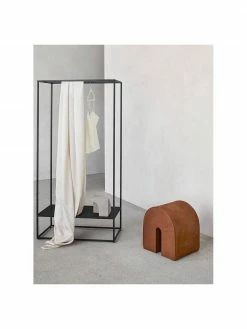 Pouf cuir nubuck couleur cognac Curved, larg. 36 x long. 42 cm -furniture Soldes Pouf cuir nubuck couleur cognac Curved 3