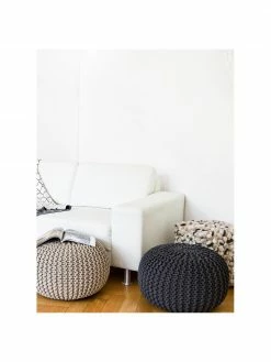 Westwing Collection Pouf en tricot main Dori, Ø 55 x haut. 35 cm -furniture Soldes Pouf en tricot main Dori 14