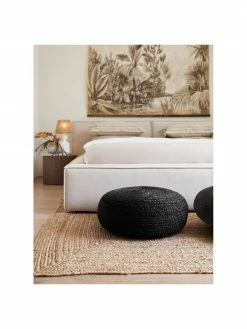 Westwing Collection Pouf jute fait à la main boho Bono, Ø 58 cm, haut. 21 cm -furniture Soldes Pouf jute fait a la main boho Bono 2