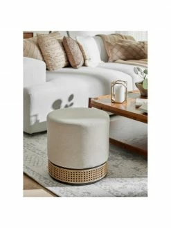 Westwing Collection Pouf rond avec cannage Mara, Ø 37 x haut. 39 cm -furniture Soldes Pouf rond avec cannage Mara 2