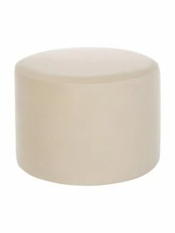 Westwing Collection Pouf rond en velours beige Daisy, Ø 54 x haut. 38 cm