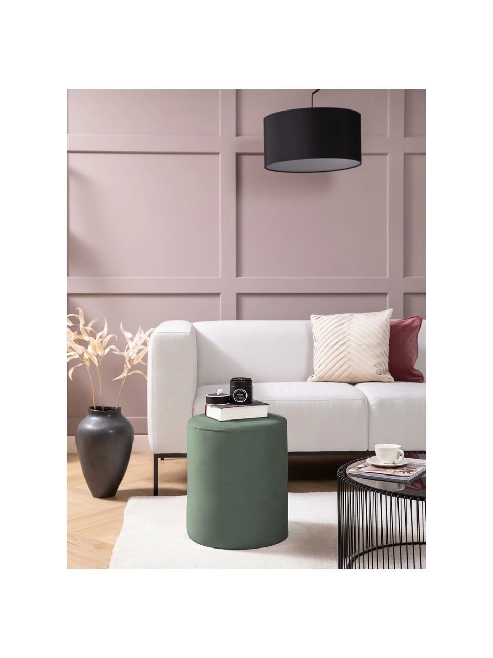 Westwing Collection Pouf rond velours vert Daisy, Ø 38 x haut. 45 cm 2 Westwing Collection Pouf rond velours vert Daisy, Ø 38 x haut. 45 cm – Image 2