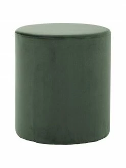 Westwing Collection Pouf rond velours vert Daisy, Ø 38 x haut. 45 cm