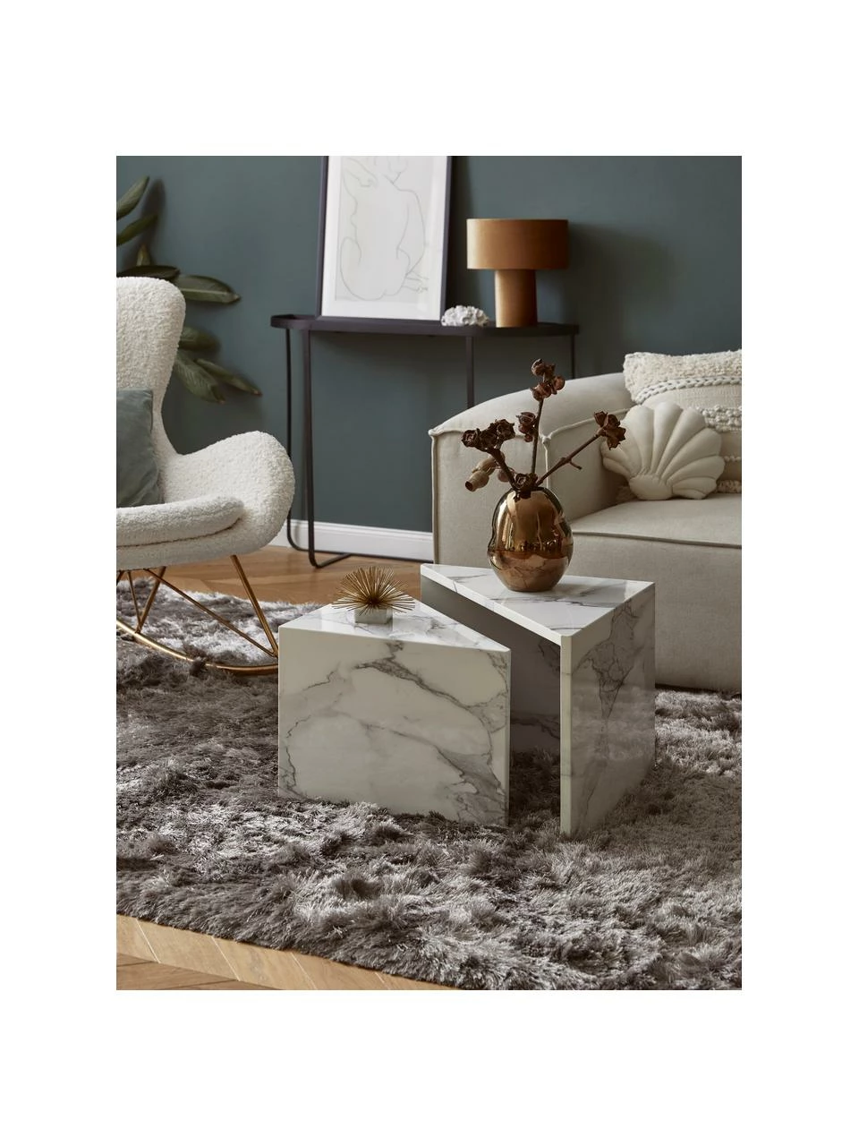 Westwing Collection Table basse aspect marbre Vilma, 2 élém., Lot de différentes tailles 4 Westwing Collection Table basse aspect marbre Vilma, 2 élém., Lot de différentes tailles – Image 4