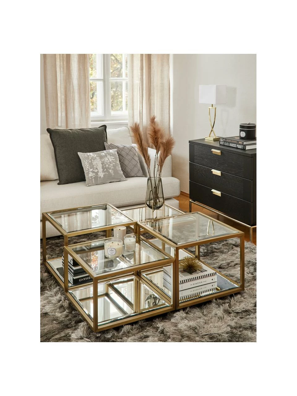 Kare Design Table basse avec fond en verre miroir Luigi, 4 élém., Lot de différentes tailles 2 Kare Design Table basse avec fond en verre miroir Luigi, 4 élém., Lot de différentes tailles – Image 2