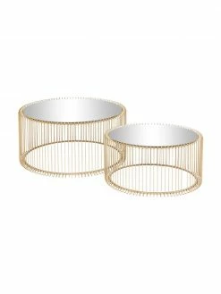 Kare Design Table basse dorée plateau en verre Wire, 2 élém., Lot de différentes tailles
