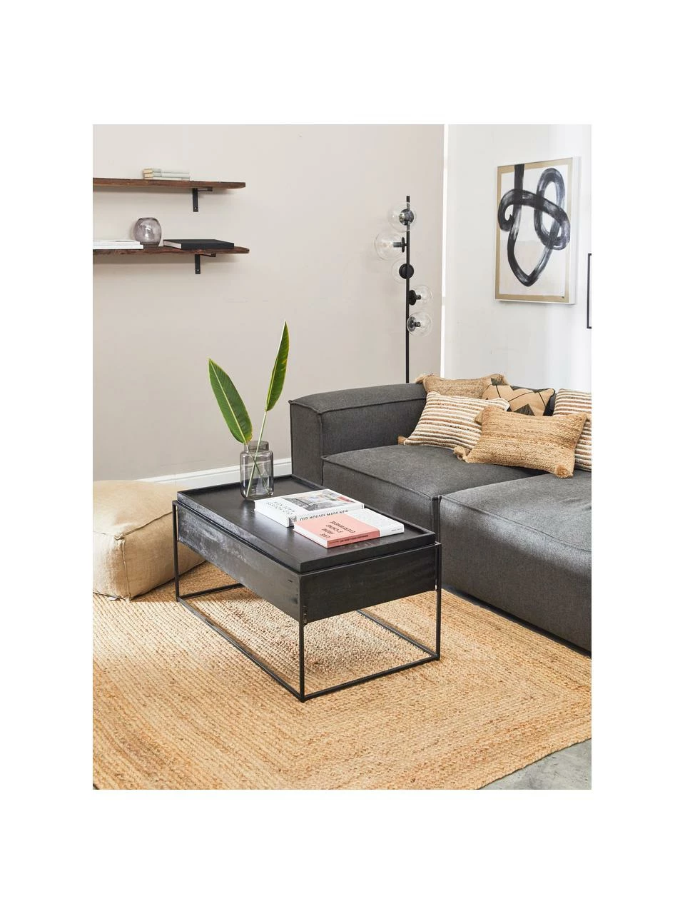 Westwing Collection Table basse noire en bois et métal Theo, larg. 100 x haut. 45 cm 2 Westwing Collection Table basse noire en bois et métal Theo, larg. 100 x haut. 45 cm – Image 2