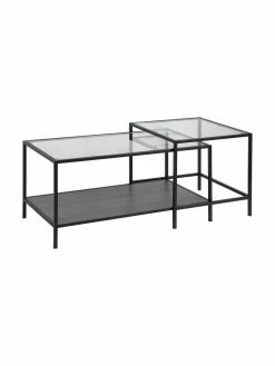 Table basse plateau en verre Seaford, 2 élém., Lot de différentes tailles