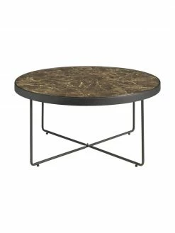 Table basse ronde avec plateau en verre marbré Gellina, Ø 80 x haut. 39 cm