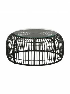 Westwing Collection Table basse ronde noire plateau en verre Costa, Ø 85 x haut. 42 cm