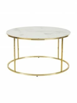 Westwing Collection Table basse ronde verre aspect marbre Antigua, Ø 80 x haut. 45 cm -furniture Soldes Table basse ronde verre aspect marbre Antigua 21