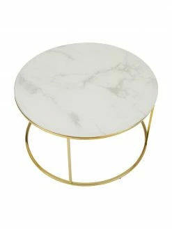 Westwing Collection Table basse ronde verre aspect marbre Antigua, Ø 80 x haut. 45 cm -furniture Soldes Table basse ronde verre aspect marbre Antigua 22