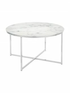 Westwing Collection Table basse ronde verre aspect marbre Antigua, Ø 80 x haut. 45 cm