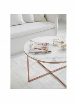 Westwing Collection Table basse ronde verre aspect marbre Antigua, Ø 80 x haut. 45 cm -furniture Soldes Table basse ronde verre aspect marbre Antigua 43