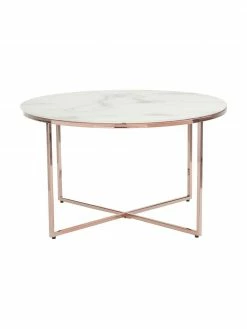 Westwing Collection Table basse ronde verre aspect marbre Antigua, Ø 80 x haut. 45 cm -furniture Soldes Table basse ronde verre aspect marbre Antigua 45