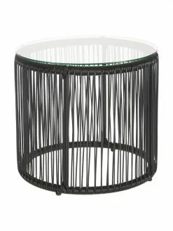 Westwing Collection Table d'appoint avec noire plateau en verre Bahia, Ø 50 x haut. 45 cm