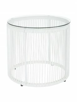 Westwing Collection Table d'appoint blanche avec plateau de verre Bahia, Ø 50 x haut. 45 cm