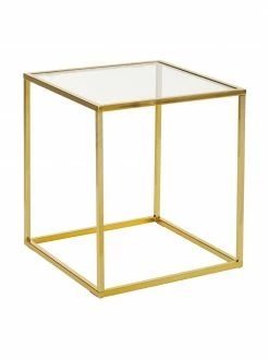 Westwing Collection Table d'appoint dorée avec plateau en verre Maya, larg. 45 x haut. 50 cm