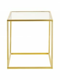Westwing Collection Table d'appoint dorée avec plateau en verre Maya, larg. 45 x haut. 50 cm -furniture Soldes Table dappoint doree avec plateau en verre Maya 3