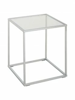 Westwing Collection Table d'appoint en argent plateau en verre Maya, larg. 45 x haut. 50 cm