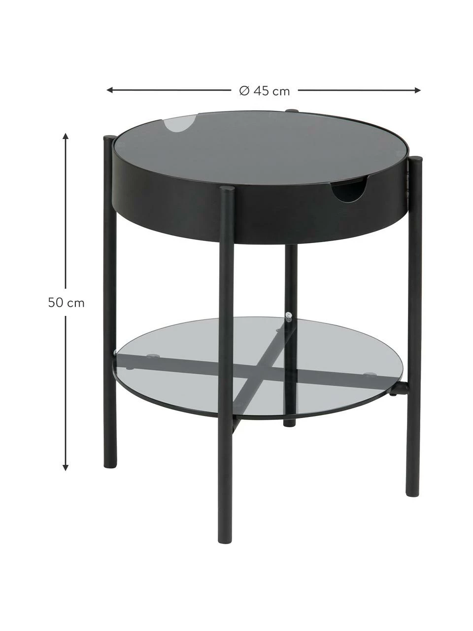Table d'appoint en verre avec rangement Tipton, Ø 45 x haut. 50 cm 3 Table d'appoint en verre avec rangement Tipton, Ø 45 x haut. 50 cm – Image 3
