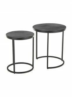 Westwing Collection Table d'appoint gigogne noire en manguier Andrew, 2 élém., Lot de différentes tailles