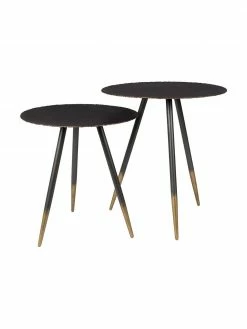 Dutchbone Table d'appoint noir et en doré Stalwart, 2 élém., Lot de différentes tailles