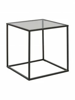 Westwing Collection Table d'appoint noire avec plateau en verre Maya, larg. 45 x haut. 50 cm