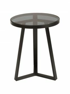Westwing Collection Table d'appoint noire plateau rond en verre Fortunata, Ø 40 x haut. 51 cm