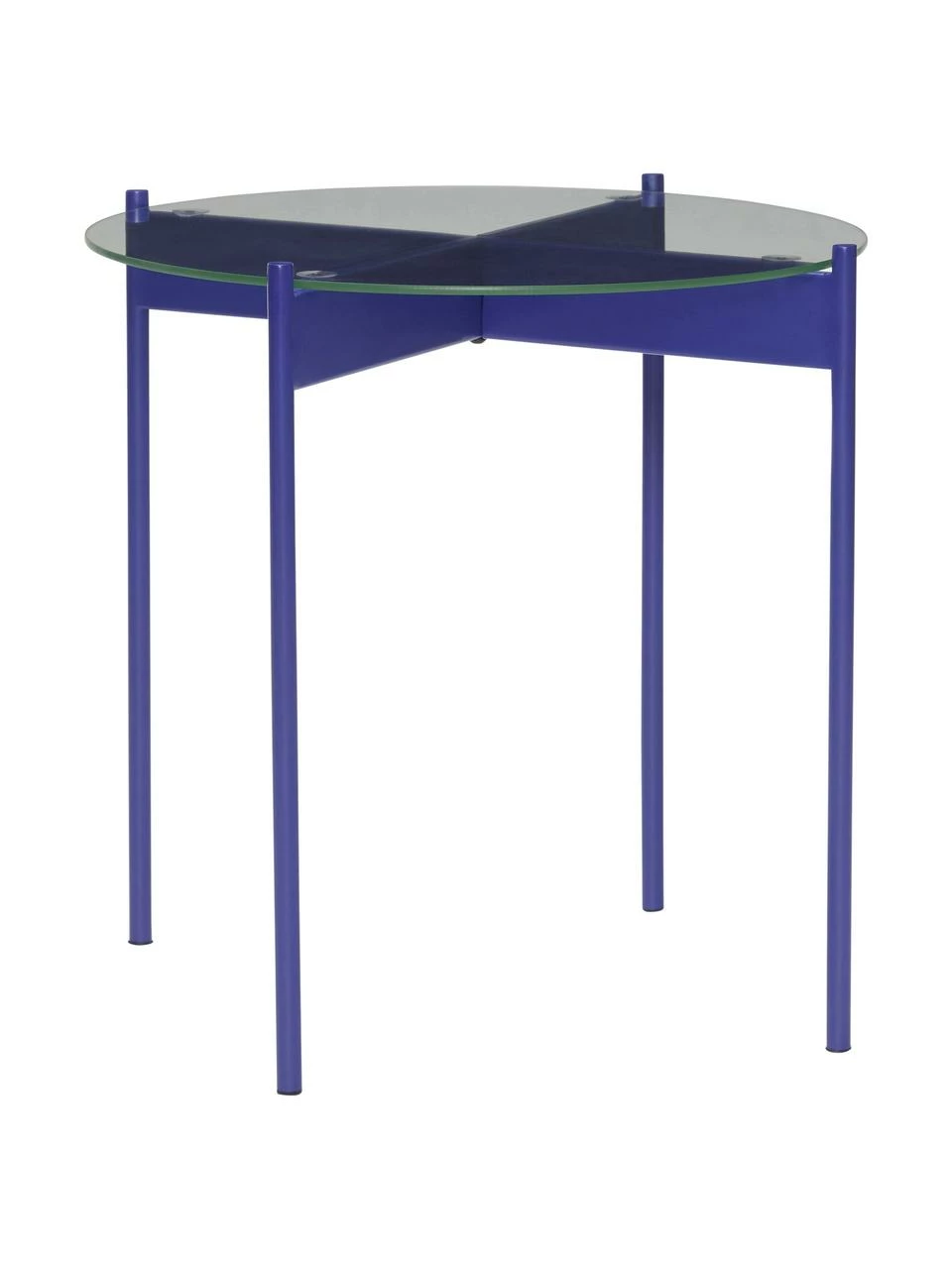 Hübsch Table d'appoint ronde bleu foncé en verre Beam, Ø 45 x haut. 42 cm 1 Hübsch Table d'appoint ronde bleu foncé en verre Beam, Ø 45 x haut. 42 cm