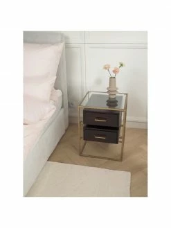 Westwing Collection Table de chevet avec plateau en verre Lyle, larg. 45 x haut. 58 cm -furniture Soldes Table de chevet avec plateau en verre Lyle 2