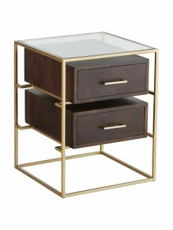 Westwing Collection Table de chevet avec plateau en verre Lyle, larg. 45 x haut. 58 cm
