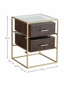 Westwing Collection Table de chevet avec plateau en verre Lyle, larg. 45 x haut. 58 cm -furniture Soldes Table de chevet avec plateau en verre Lyle 3